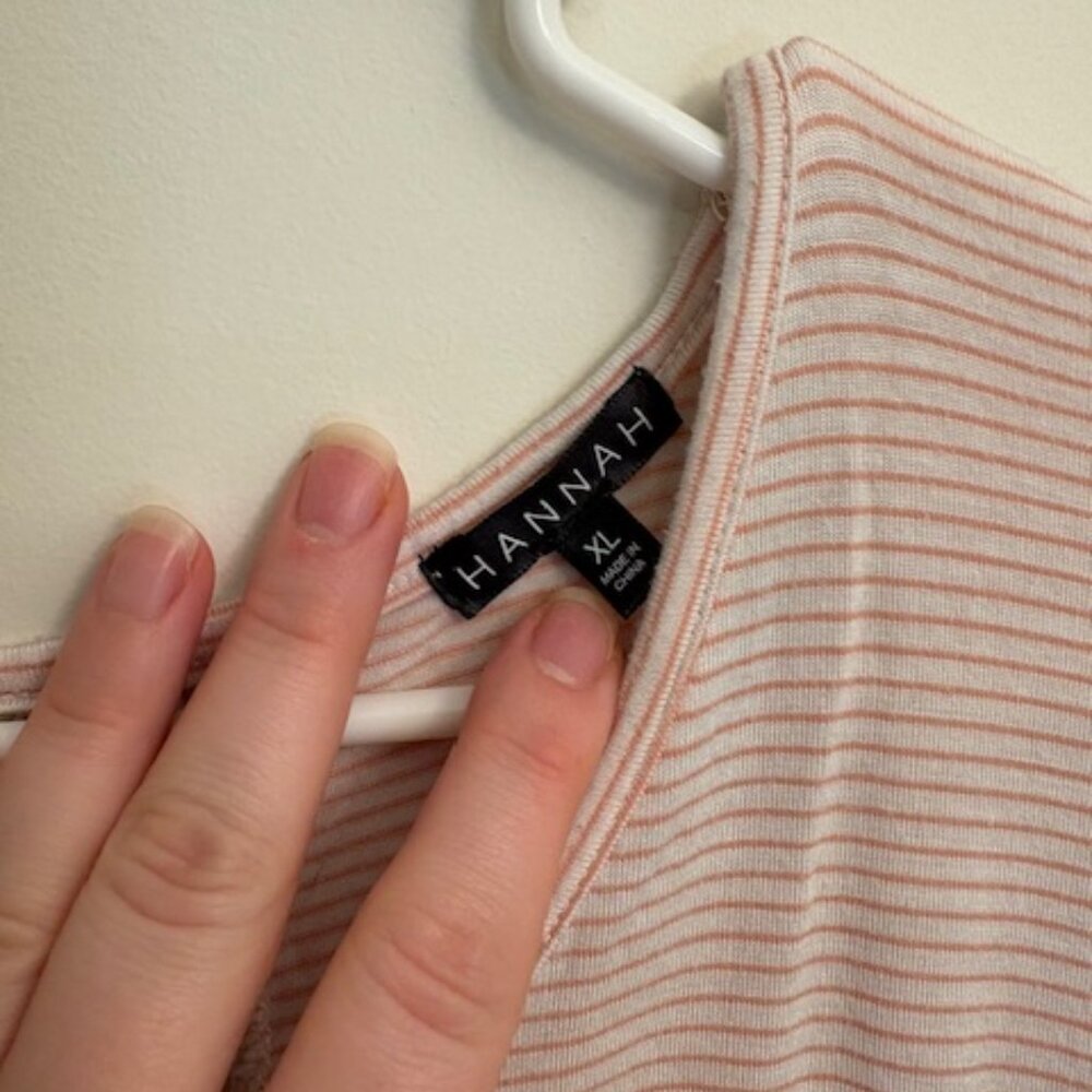 Pink & White Striped Peplum Tunic Top with Lace Detail - Picture 2 of 3